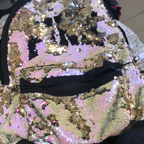 Bling campus backpack pink and gold full sequined - Picture 2 of 4